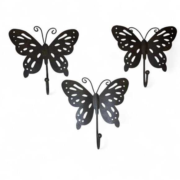 3 Metal Butterfly Decorative Wall Hooks - Picture 1 of 7